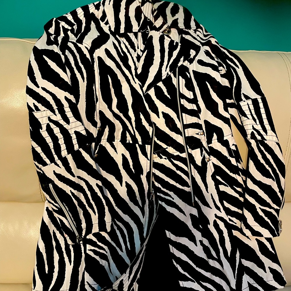 Zebra striped trench coat